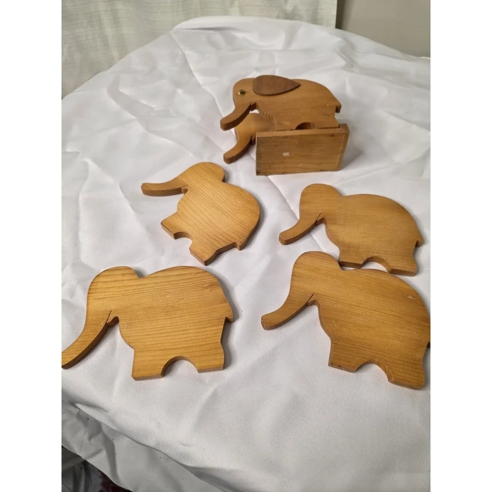 Wooden Elephant Coaster Set Of 4